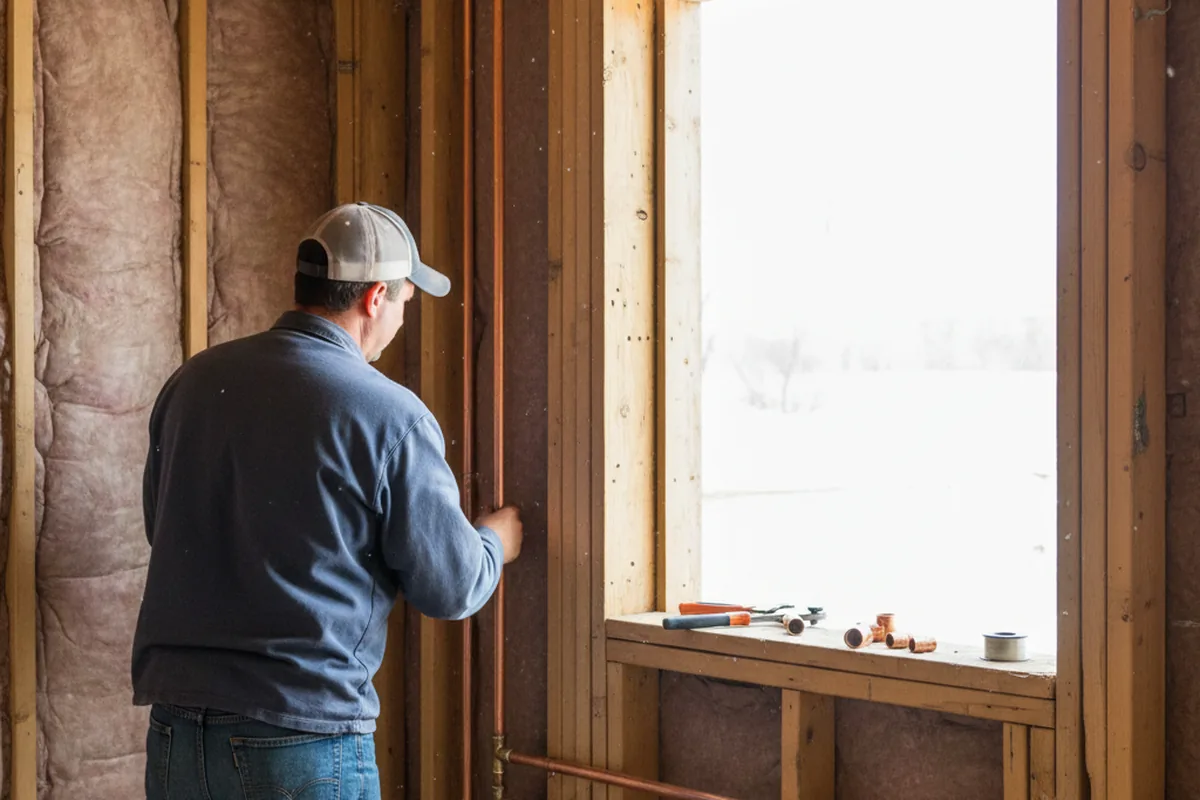 Licensed plumber running new copper supply lines in a Arkansas City home